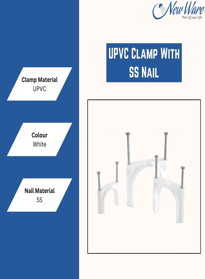 NEW WARE مشابك تثبيت الأسلاك من نيو وير (15 مم) مع مسامير من الفولاذ المقاوم للصدأ لإدارة الكابلات، ومنظم الأسلاك، ومشابك أسلاك دائرية لتعليق الكابلات على الحائط (50) - Image 3